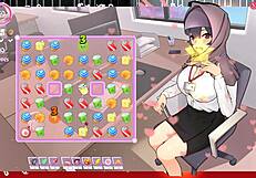 Tsundere milf in hentai game teases with massive tits