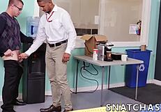 Can ripped ebony stud handle boss cock in office threesome?