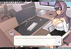 Tsundere milf in hentai game teases with massive tits