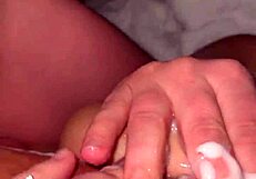 Watch this huge cock creamy titty fuck in the restroom with teasing and pounding