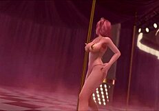 Characters dance in the cartoon anime game.