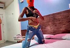 My Brunette Stepsister Tells Me She Wants To Celebrate Halloween In A Hotel Bed She Put On A Mask And Shakes Her Body And Hips Very Sexy