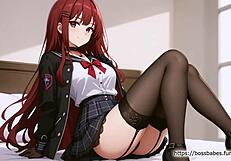 Sexy redhead anime girl ai generated blowjob