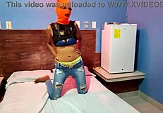 My Brunette Stepsister Tells Me She Wants To Celebrate Halloween In A Hotel Bed She Put On A Mask And Shakes Her Body And Hips Very Sexy