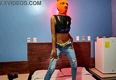 My Brunette Stepsister Tells Me She Wants To Celebrate Halloween In A Hotel Bed She Put On A Mask And Shakes Her Body And Hips Very Sexy