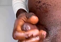 ninja man jerks big cock to cum