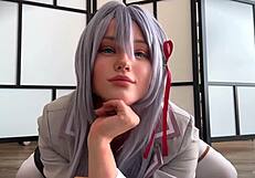 Petite Alya Moans While Bent Over Using Dildo in Hentai Scene