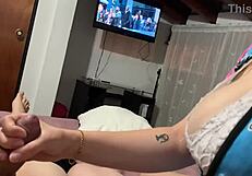 my stepsister comes to my room for a movie, gets me horny seeing her big ass 😏