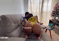 Naughty Brunette In Lingerie Flashes Tits During Brazil Game Pov