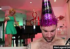 Blonde cougar Ashley rides Alex's French cock passionately