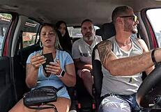 Ted hitched a ride with couple Mari and Chell, scoring a hot newbie Candy Debby in the backseat