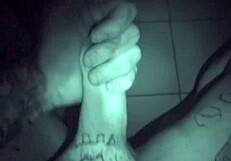 Late night solo session with tattooed performer in quiet room