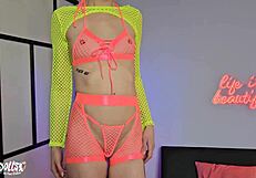 Tall skinny Pixie Pink drinks pee in guy's mouth then roughly fucks his ass