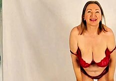 Hot Granny with Huge Natural Tits Strips to Show Closeup Asshole and Pussy