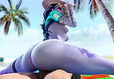 Widowmaker asks, 'Want to fuck my big ass on the beach with your monster cock?' in Overwatch beach sex scene