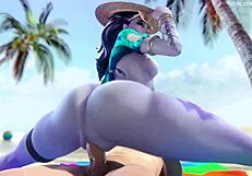 Widowmaker asks, 'Want to fuck my big ass on the beach with your monster cock?' in Overwatch beach sex scene