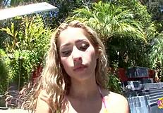 a day by the pool got these skinny blonde and brunette lesbians steamy