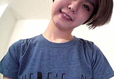 Amateur Japanese girl Mana Imori lured into bare thigh play for reward.