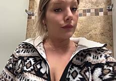 wife flashing big tits in hotel, getting rough blowjob and outdoor orgasm