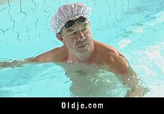 sweet redhead teen sucking old cock at pool 😍