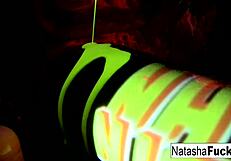 busty natasha nice masturbates solo in black light, feeling sexy