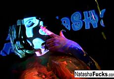 busty natasha nice masturbates solo in black light, feeling sexy