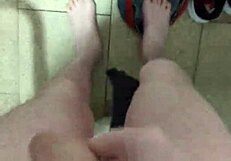 Getting Naked and Masturbating in Public Toilet with Monster Cock Flashing!