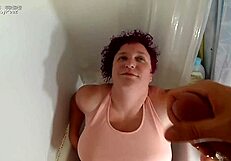 Two Angles of Liza Soaked in Cumshot and Golden Shower. She Wets Panties in Tub!