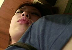 Two Japanese backpacker girls meet older guys for hostel fun.