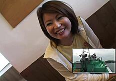 Two Japanese backpacker girls meet older guys for hostel fun.