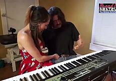 Petite busty green eyed beauty cloe sucks a cock and swallows cum