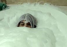 Cyno Model in Cosplay Costume Enjoys Solo Bubble Bath