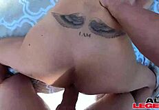 Big tits babe Shay Sights gets fucked by monster cock at pool.