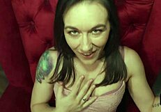 Nasty brunette Sinn Sage strips lingerie and teases before sucking a dick