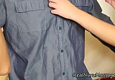 Asian masseuse receives sensual nuru pounding