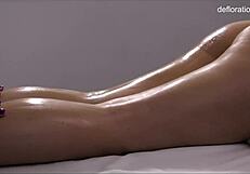 Jennifer Lorentz gives an incredibly hot massage to a virgin babe