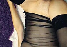 Wife In Stockings And Lingerie Gets Homemade Tit Play