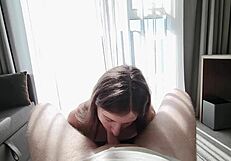 Giving a slow sensual blowjob in hotel room