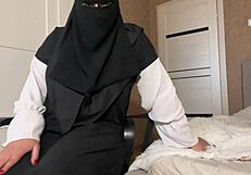Arab Stepmom in Hijab Shows Pantyhose to Stepson, Masturbates to Orgasm!