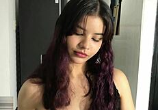 Latina stepsister sucks cock while standing, getting creampie.