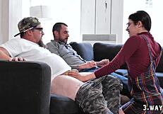 Petite 18+ babe takes two cocks hard in tight ass