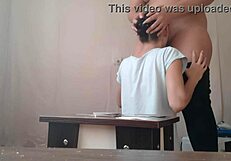 In the lesbian illusion, the card loser performs intense cunnilingus on her partner.