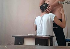 In the lesbian illusion, the card loser performs intense cunnilingus on her partner.