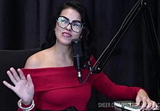 Best moments of Bruna Ferrari on Preliminares podcast with Bia Hot in sheer red - part 2