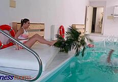 Curvy Russian Brunette Amalia Davis In Passionate Poolside Sex