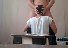 In the lesbian illusion, the card loser performs intense cunnilingus on her partner.