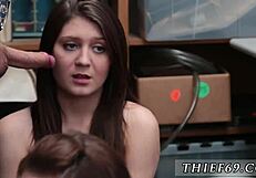 Teen in uniform does workout then petty theft leading to hardcore blowjob with police