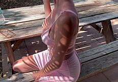 Italian milf Artemisia Love rocks a tight dress outside looking stunning