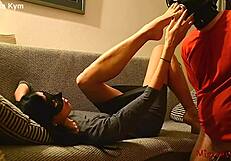 i'm mistress kym, teasing this chastity sub with nipple play, humiliation, and bdsm bondage