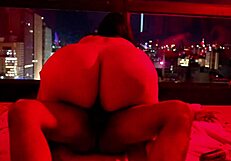 chubby brunette gets licked and fucked in red light!